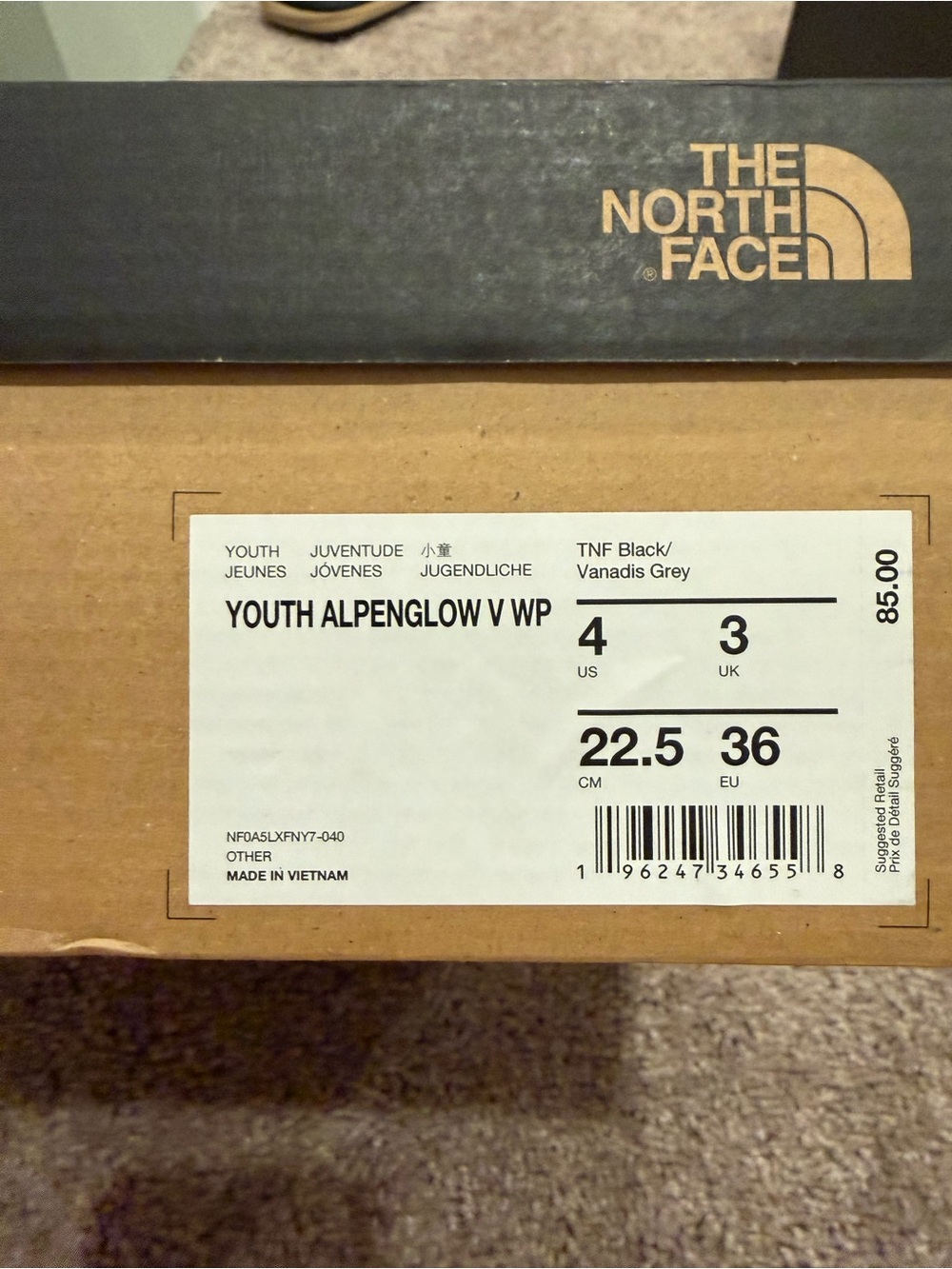 The North Face Youth Alpenglow V Waterproof Black and Grey Winter Boots - Picture 7 of 13